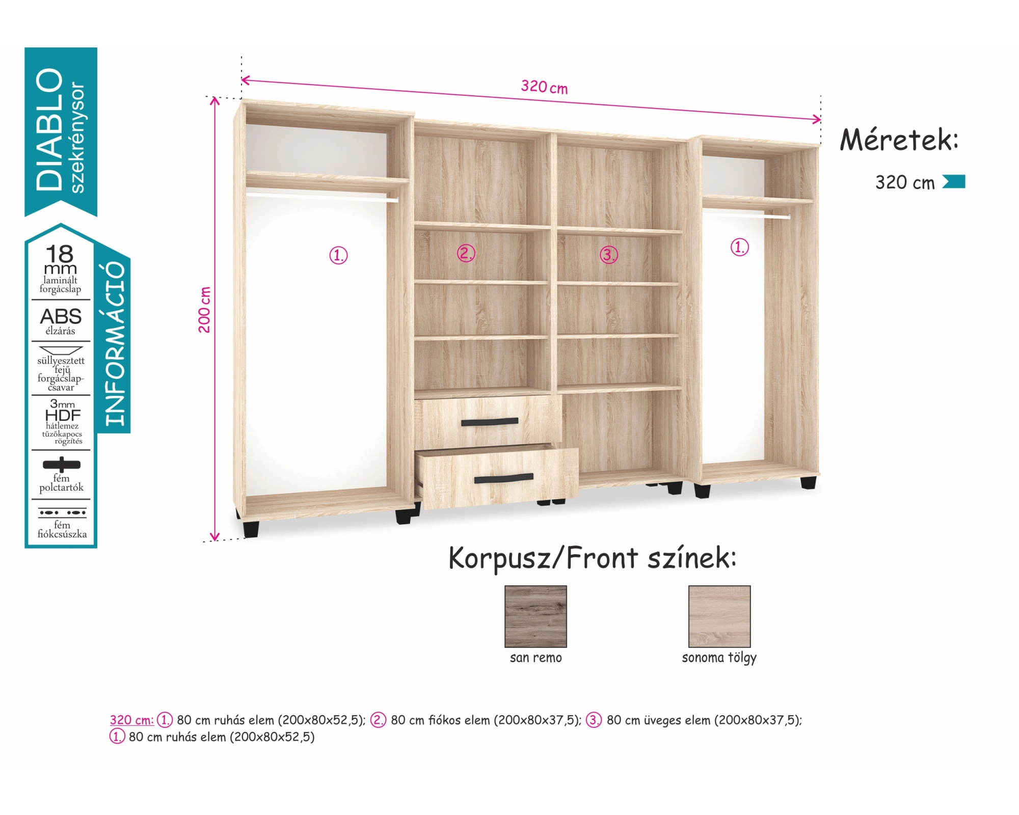 Blo 320 cm-es szekrénysor - termékkép 2