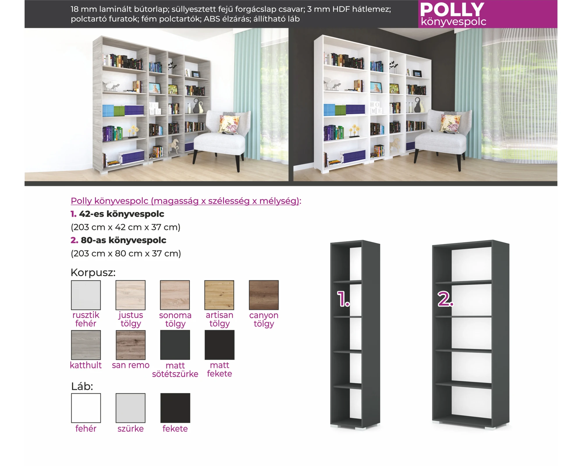 Olly 42 cm széles könyvespolc - termékkép 3